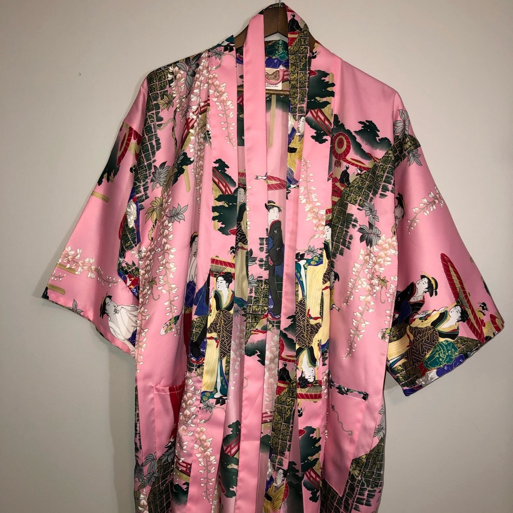Japenese Women's Kimono Style Pink Bath Robe Geisha Women No Size Floral NEW
